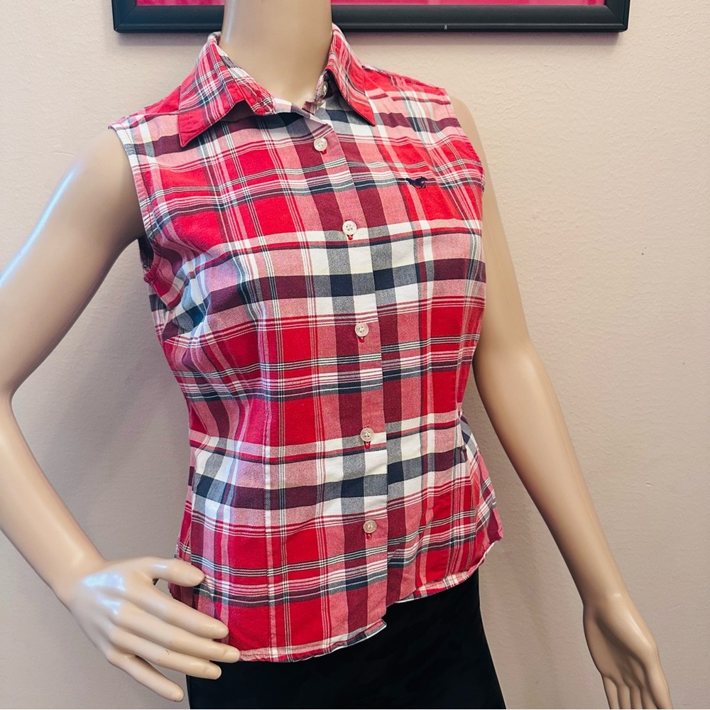Five Star by Roper Red and White Plaid Sleeveless Button-Down Western Shirt